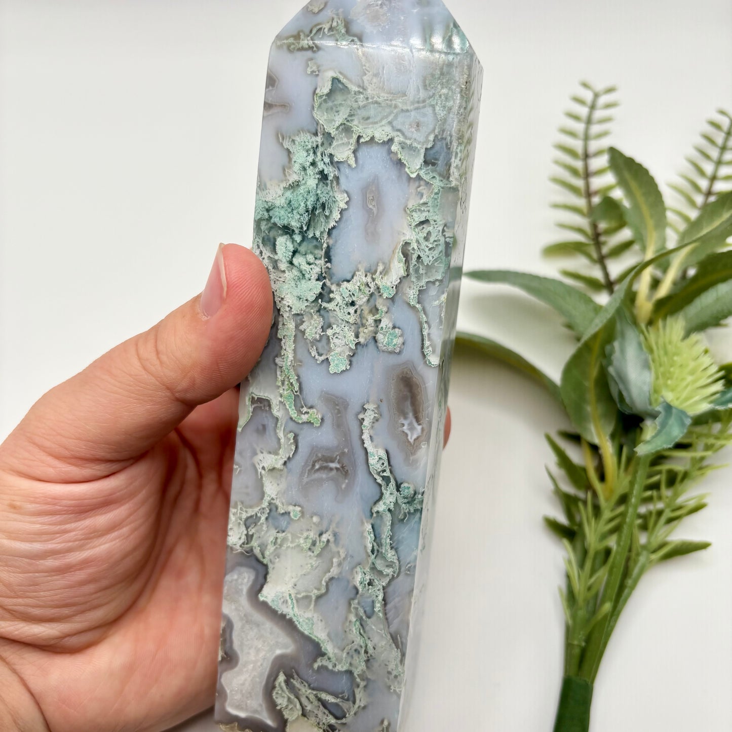 Blue Moss Agate Tower