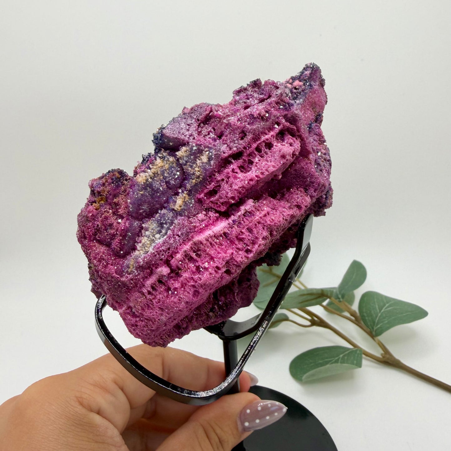 Ruby and Sapphire raw piece on custom stand