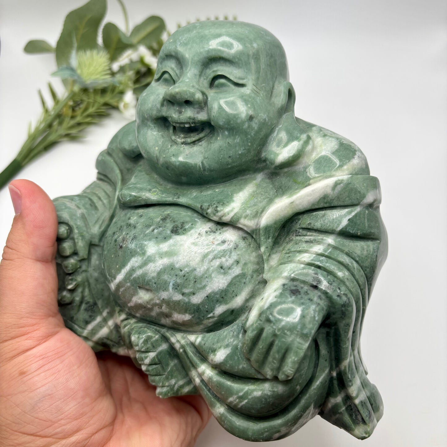XL Jade Smiling Buddha