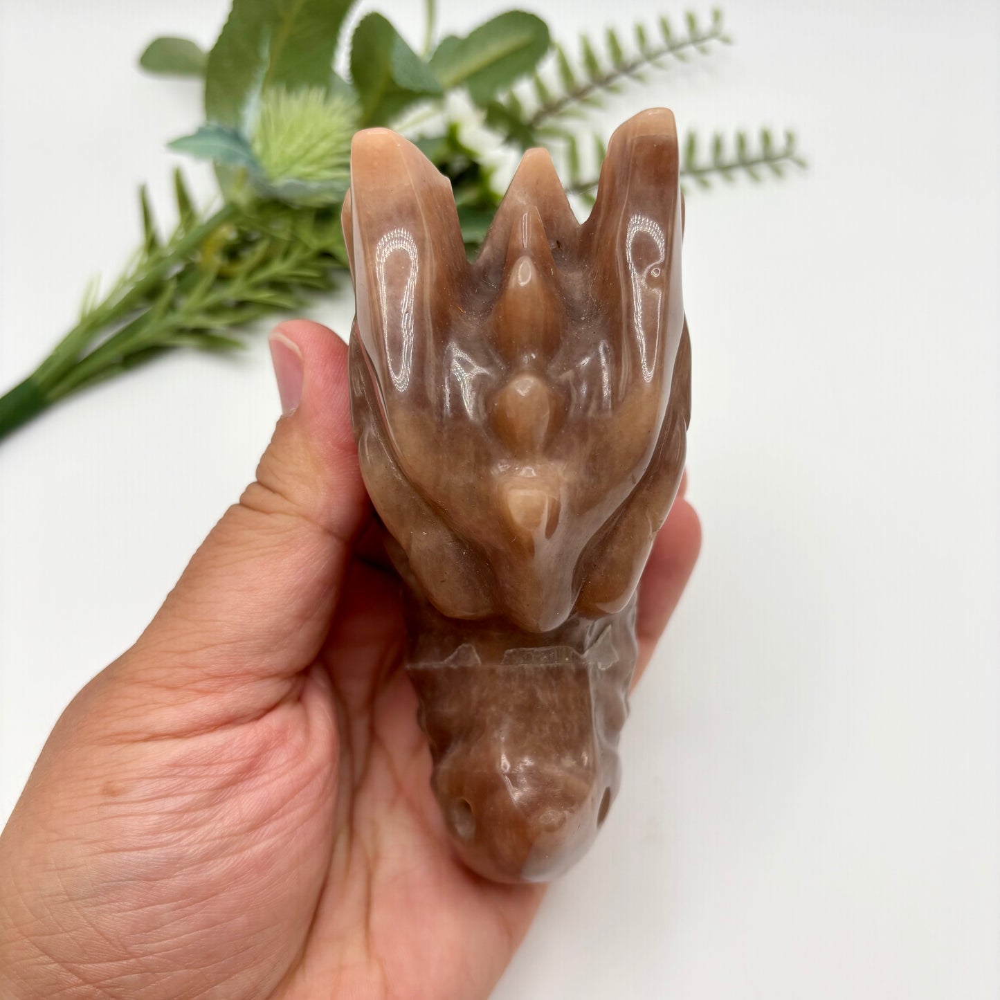 Peach Moonstone with Sunstone Dragon Head