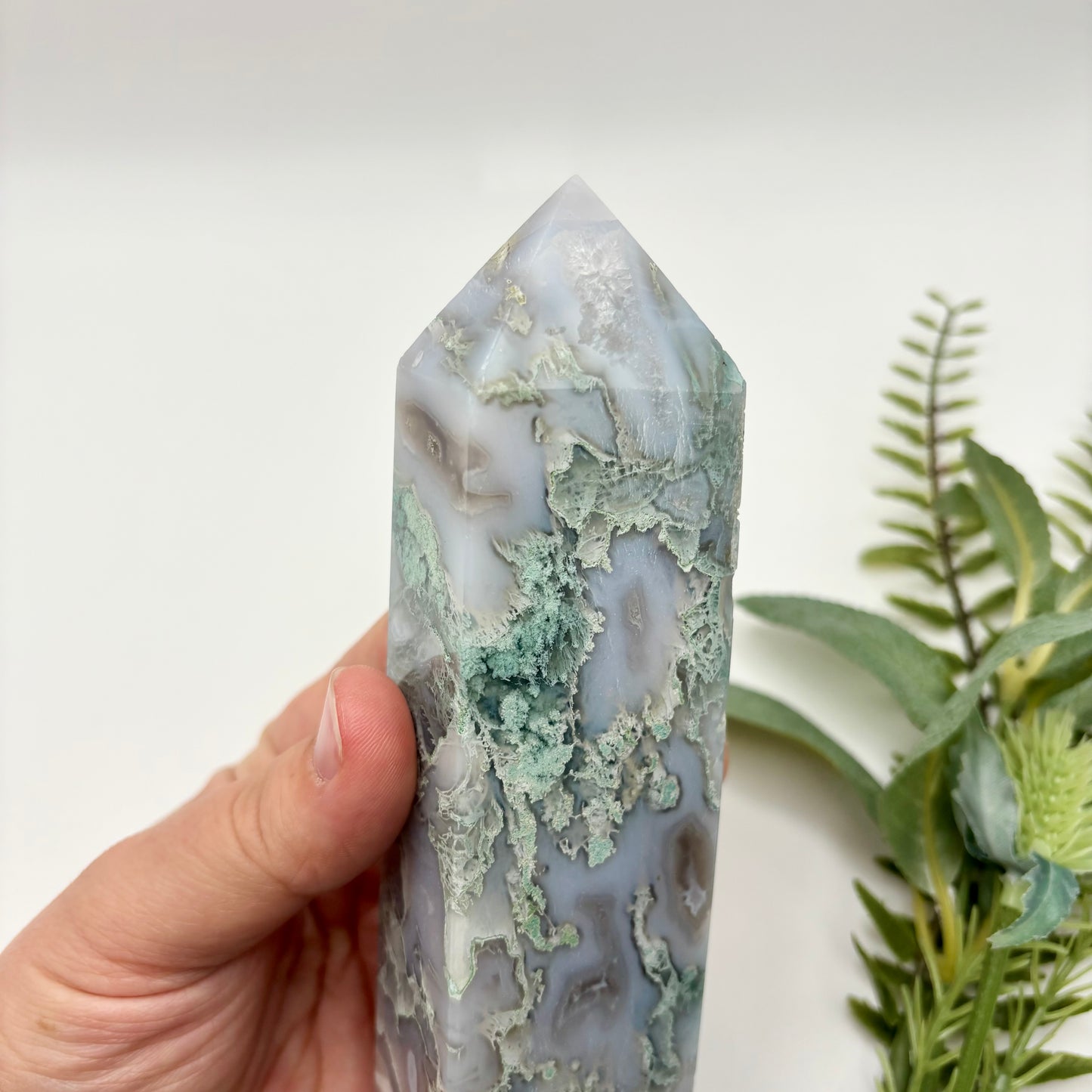 Blue Moss Agate Tower