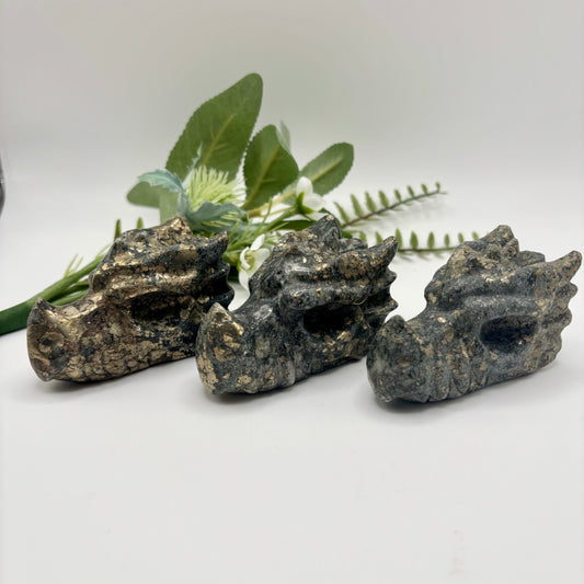 Pyrite with Shungite Dragon Heads