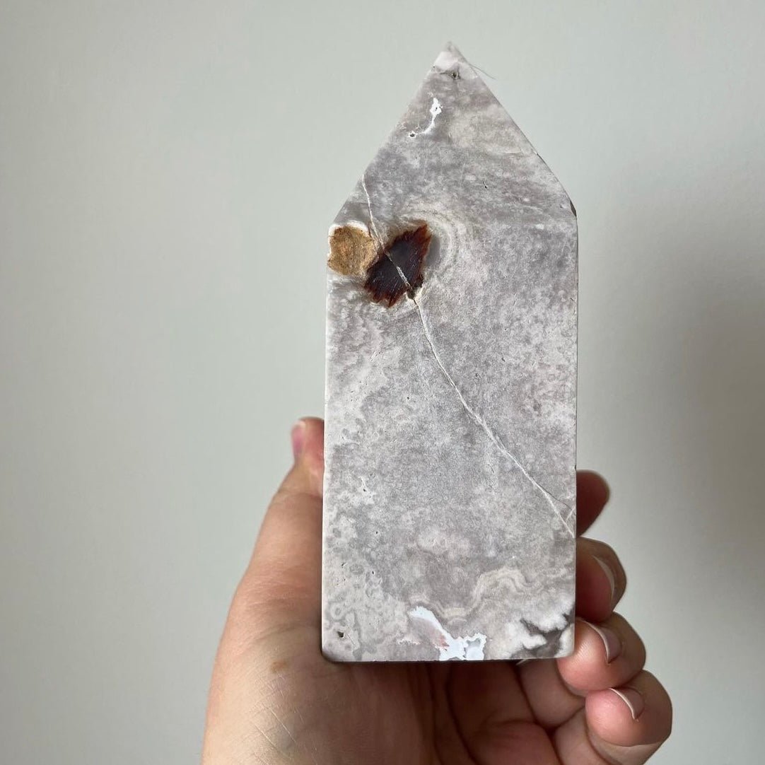 Pink Amethyst with Flower Agate Tower