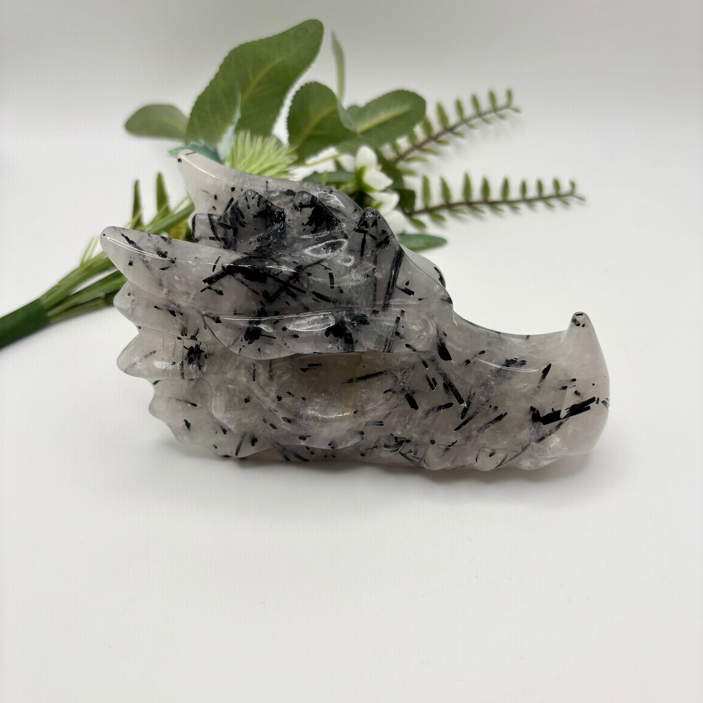 Black Tourmaline in Quartz Dragon Heads