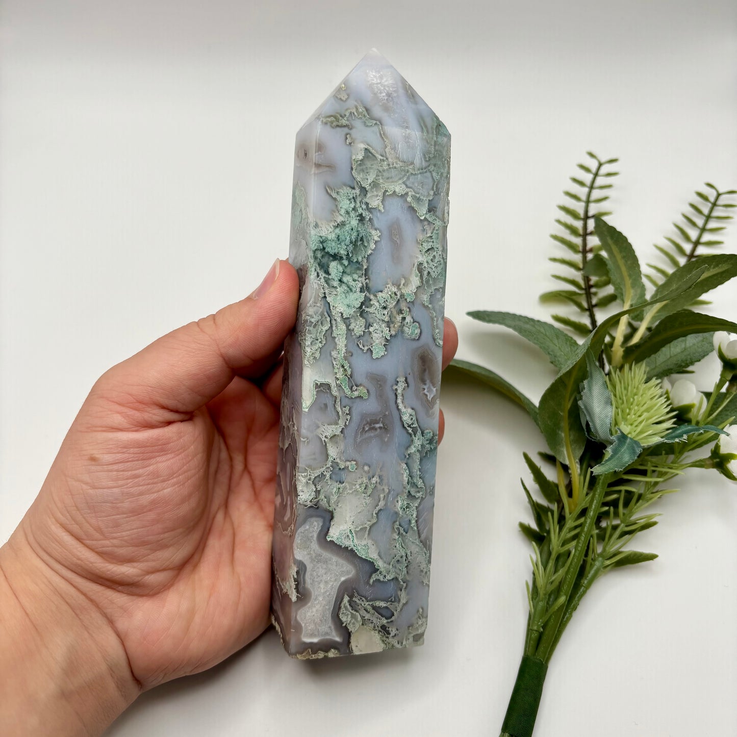 Blue Moss Agate Tower