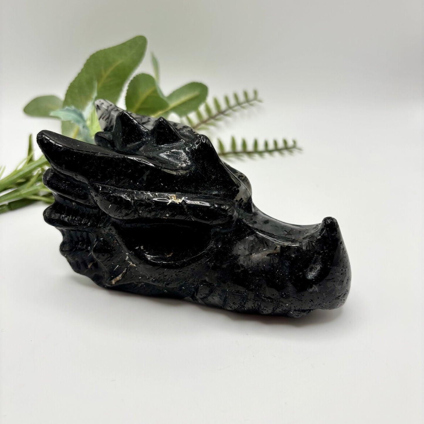 Black Tourmaline in Quartz Dragon Heads
