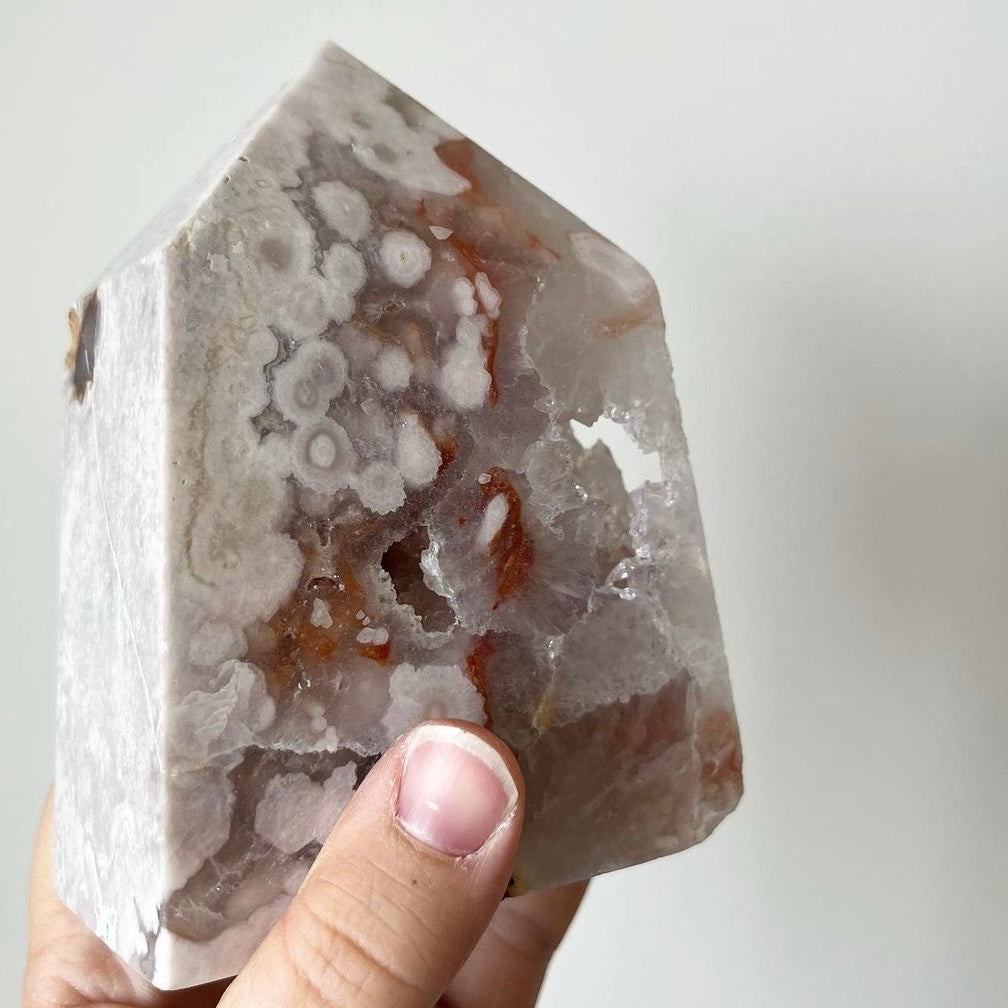 Pink Amethyst with Flower Agate Tower