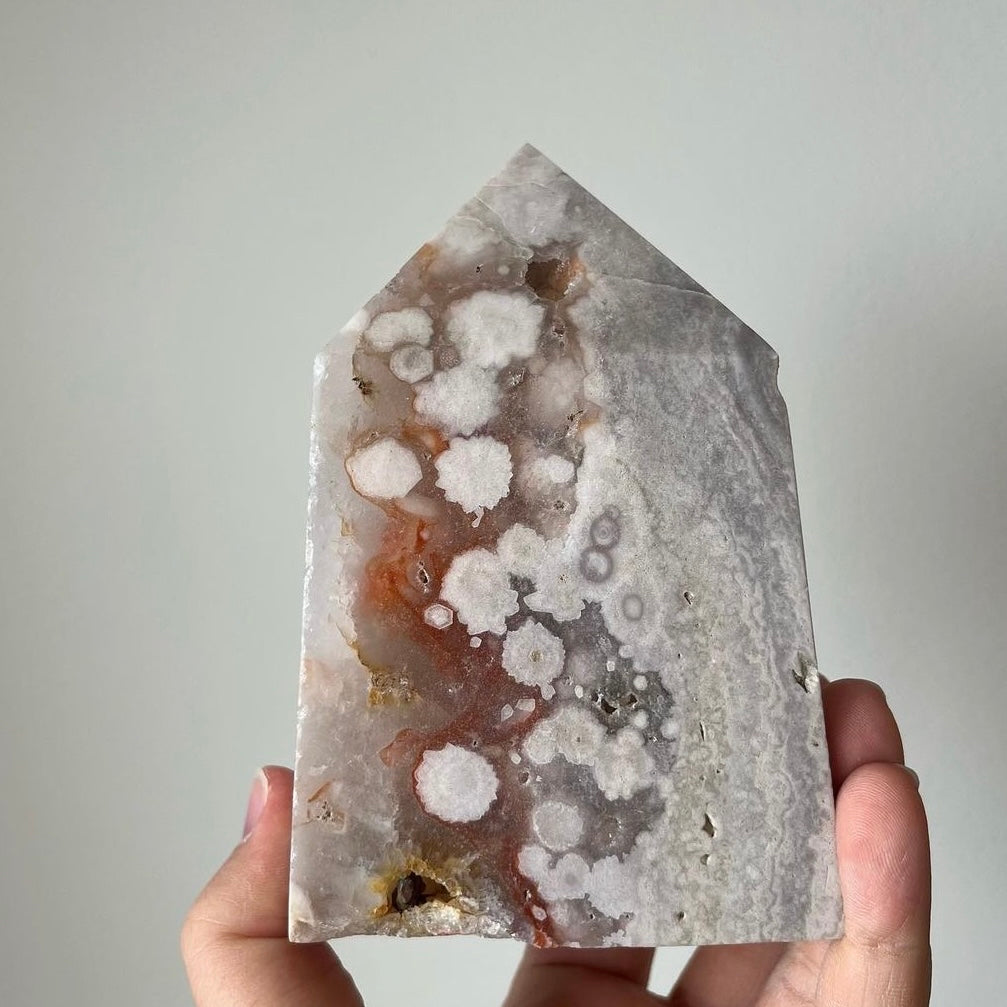 Pink Amethyst with Flower Agate Tower