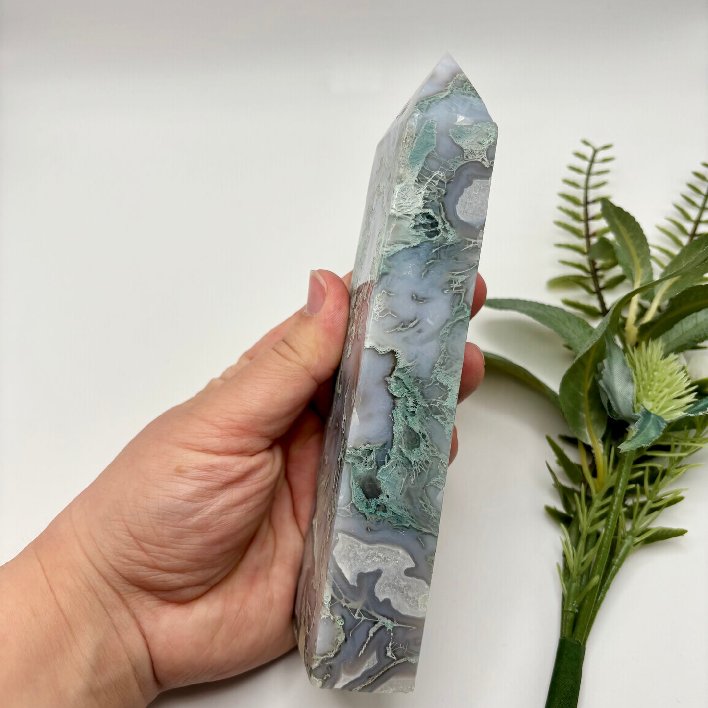Blue Moss Agate Tower