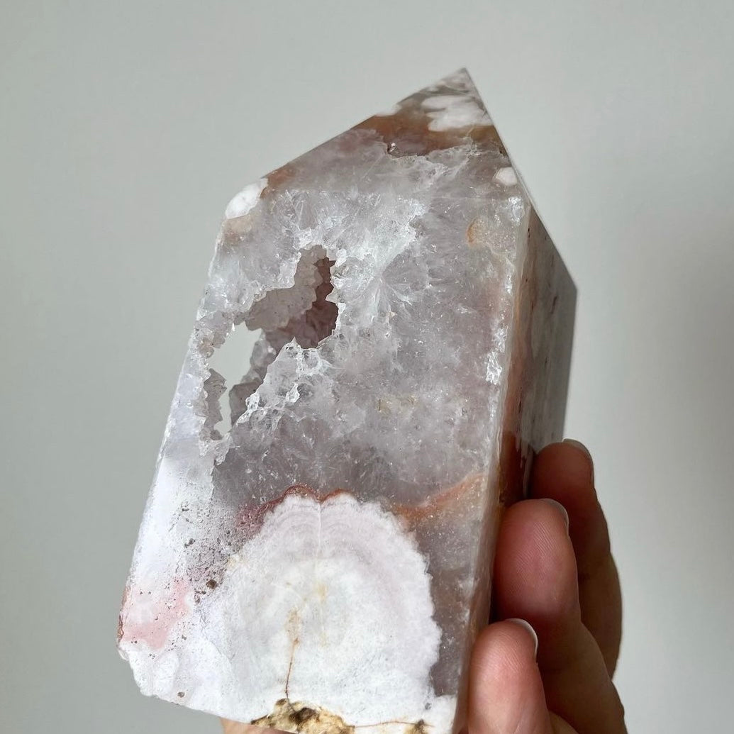 Pink Amethyst with Flower Agate Tower