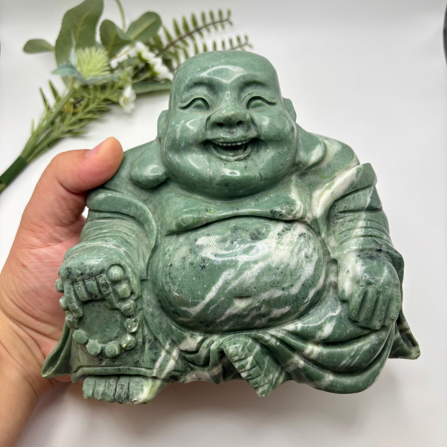 XL Jade Smiling Buddha