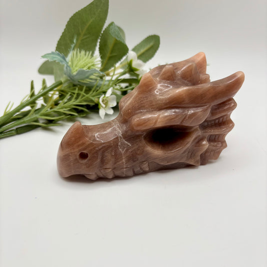 Peach Moonstone with Sunstone Dragon Head