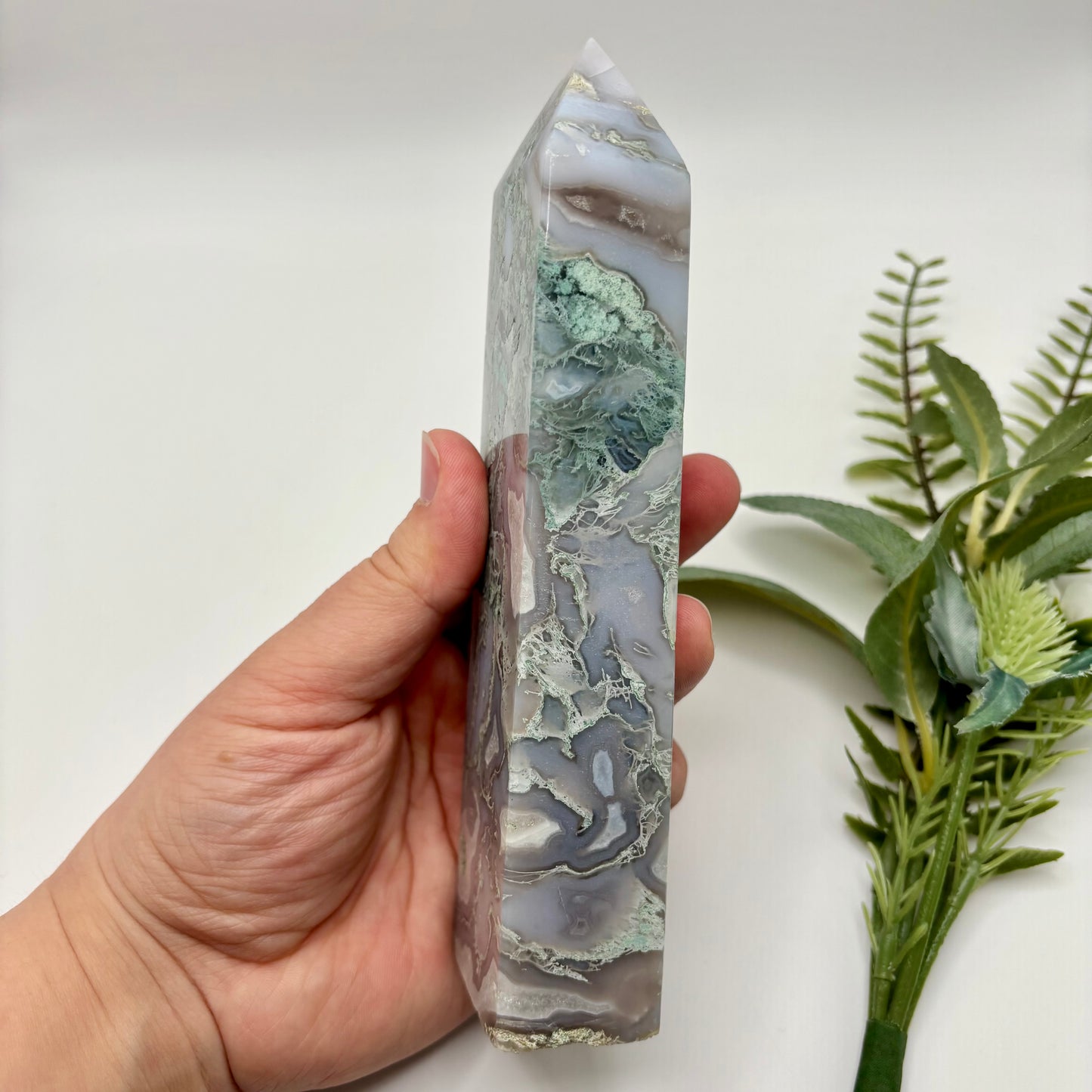 Blue Moss Agate Tower