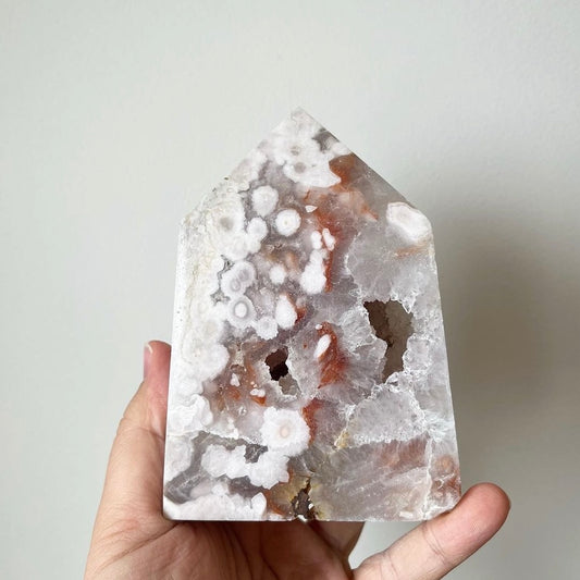 Pink Amethyst with Flower Agate Tower