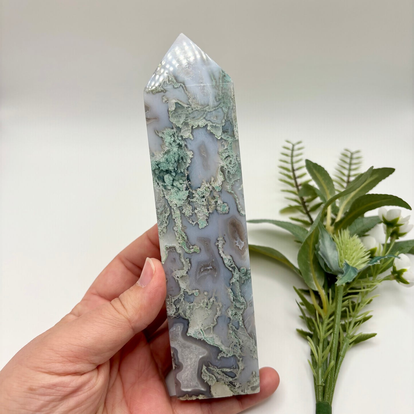 Blue Moss Agate Tower