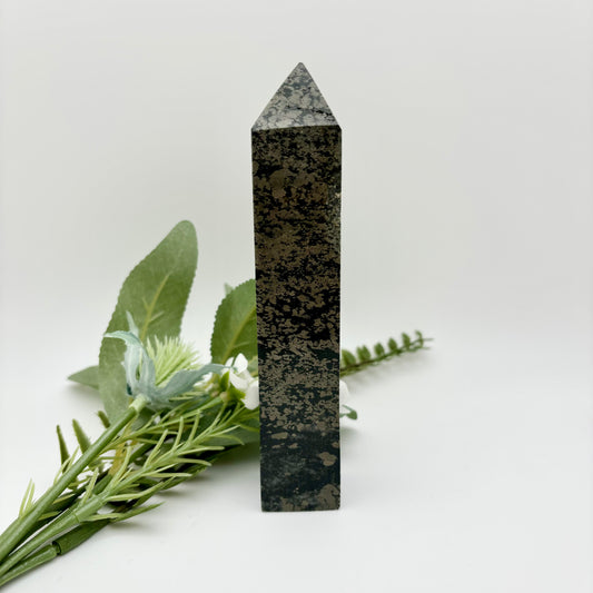 Pyrite with Shungite Tower