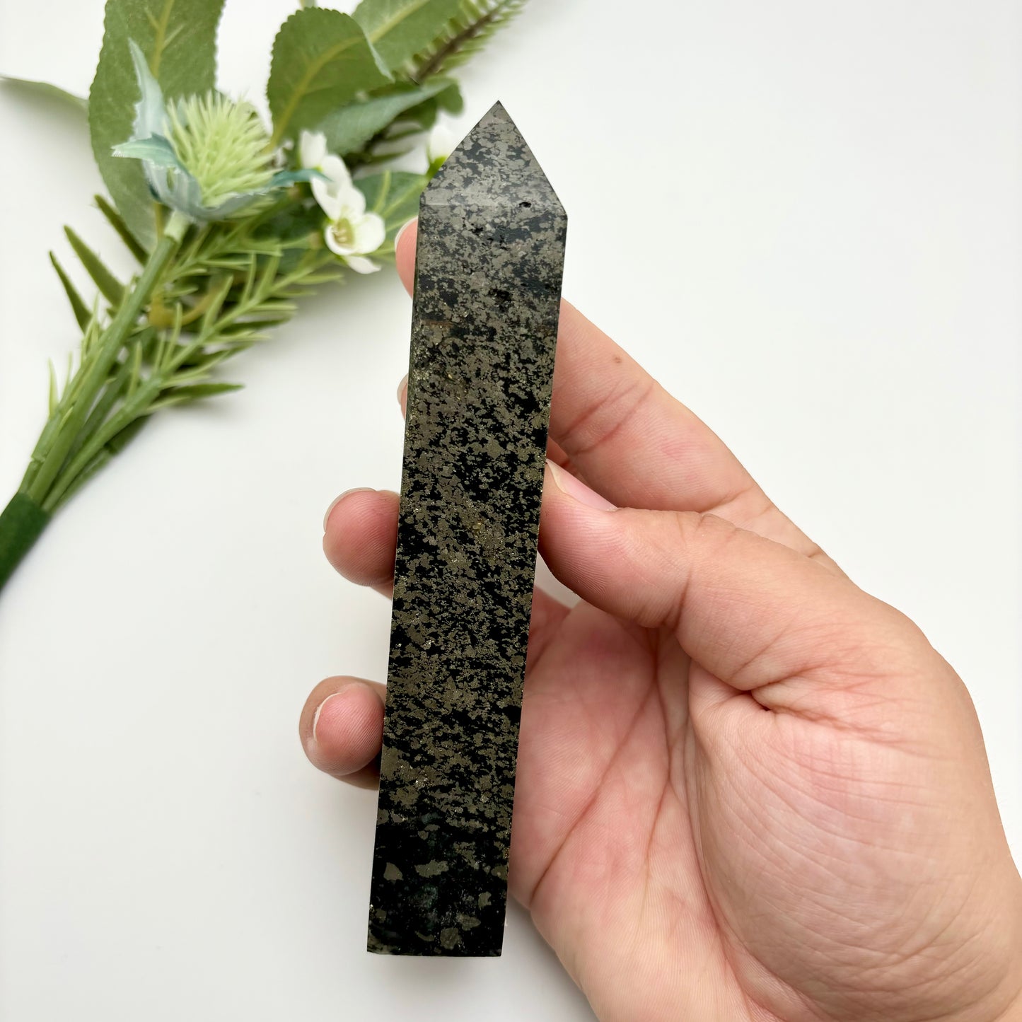 Pyrite with Shungite Tower