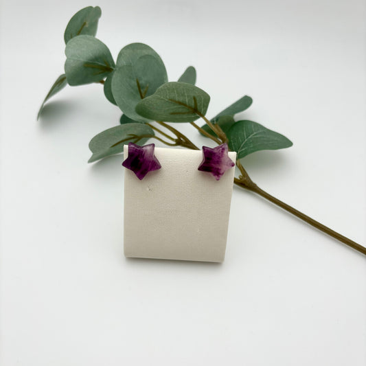 Purple Fluorite Star Earrings