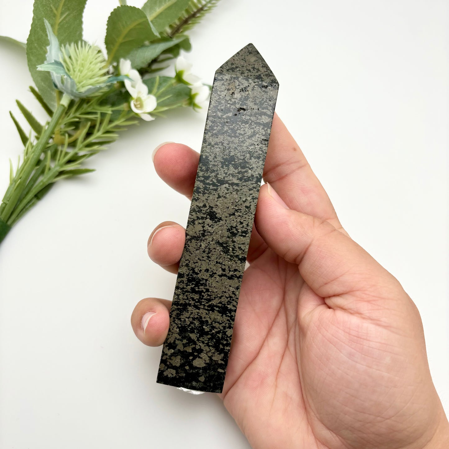 Pyrite with Shungite Tower