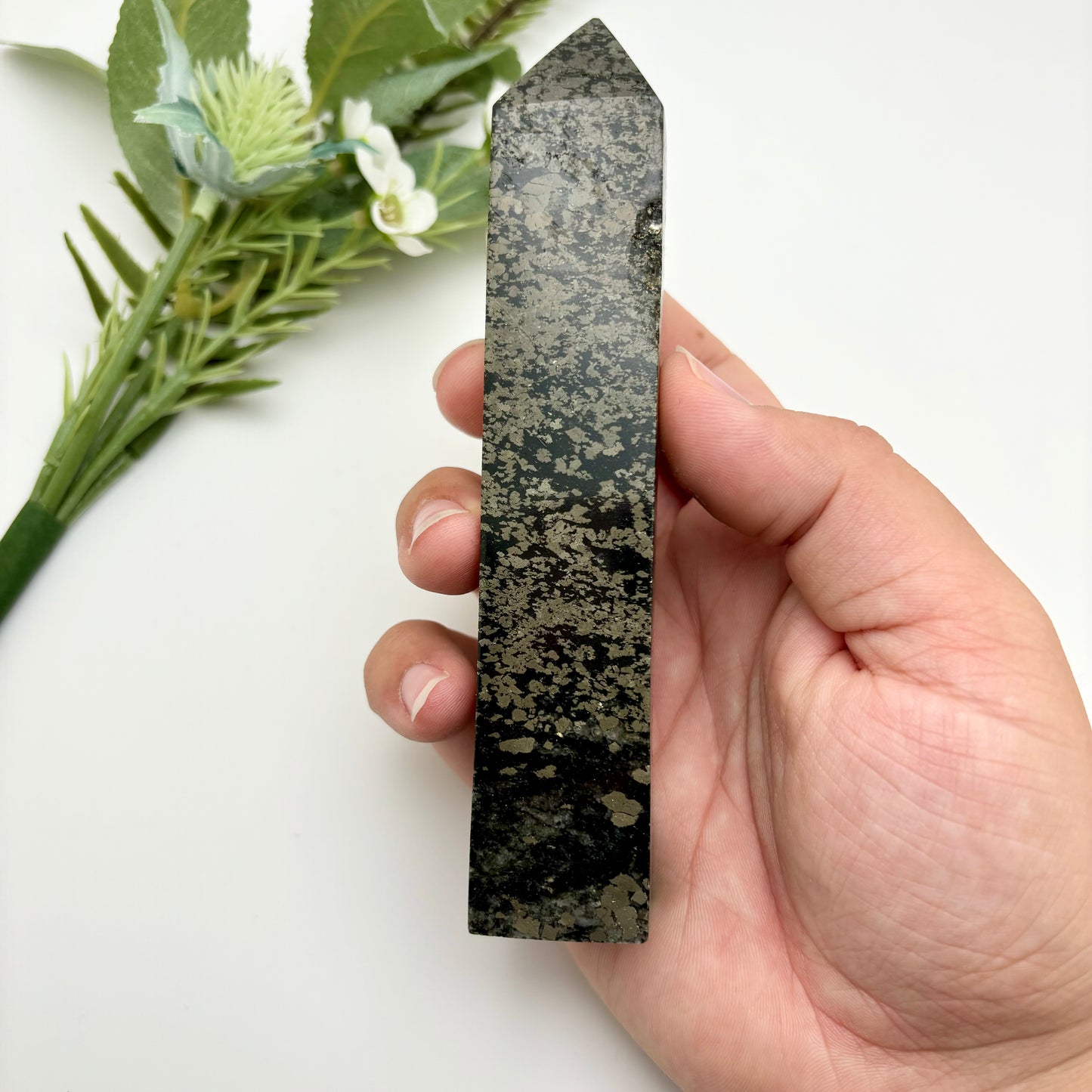 Pyrite with Shungite Tower