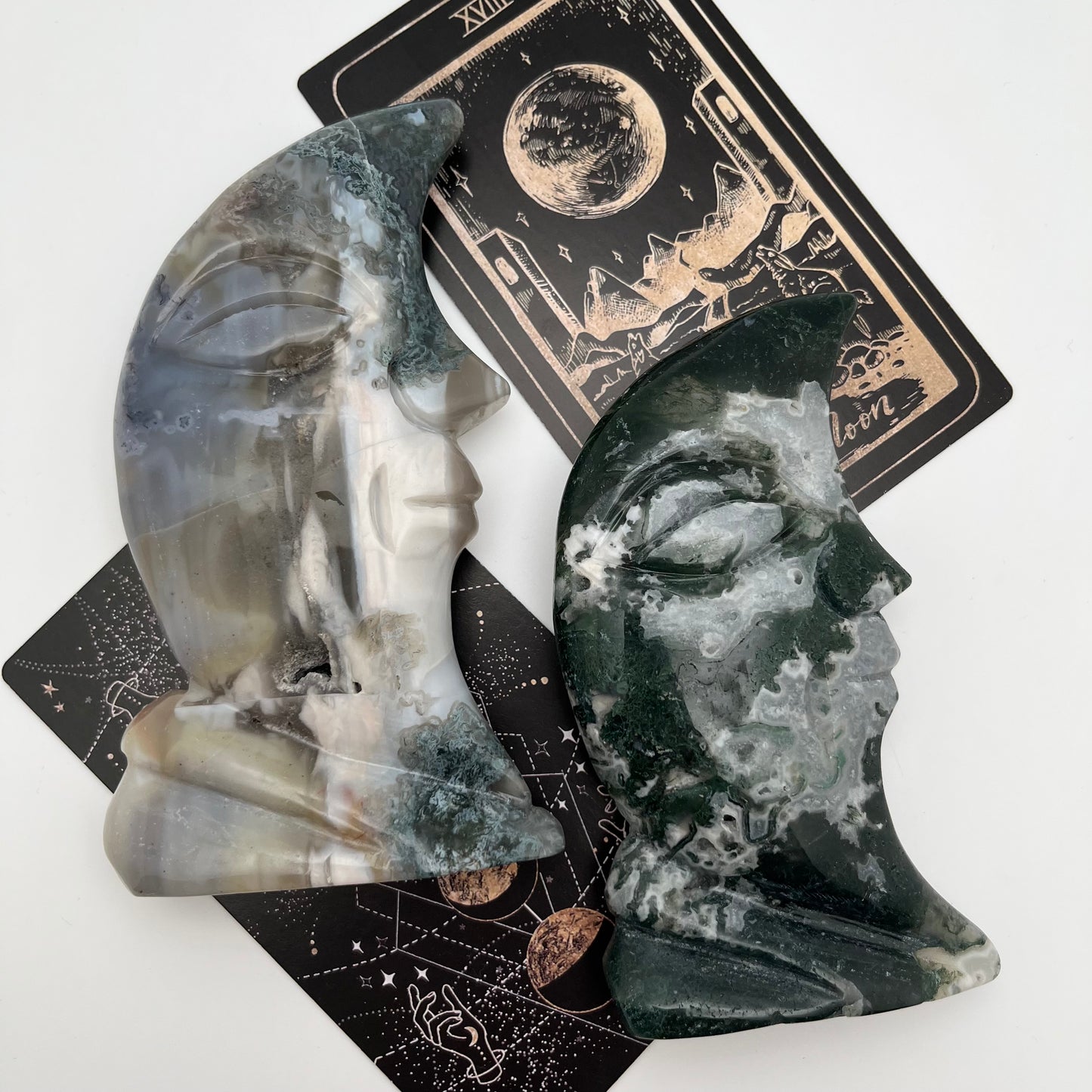 Moss Agate Standing Moons