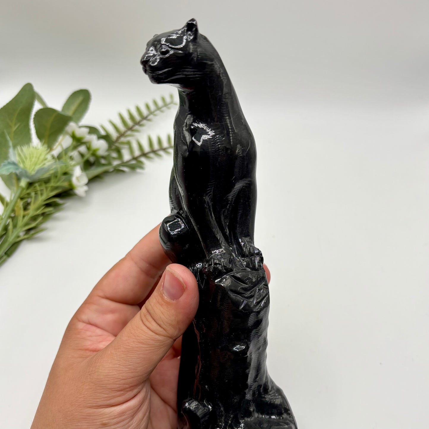 Obsidian Perched Leopard