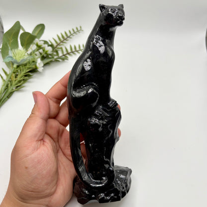 Obsidian Perched Leopard