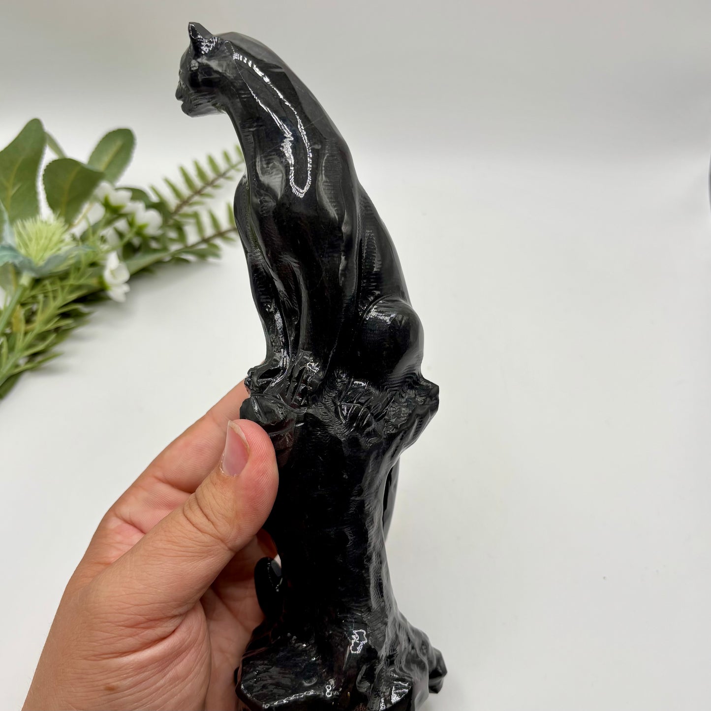 Obsidian Perched Leopard