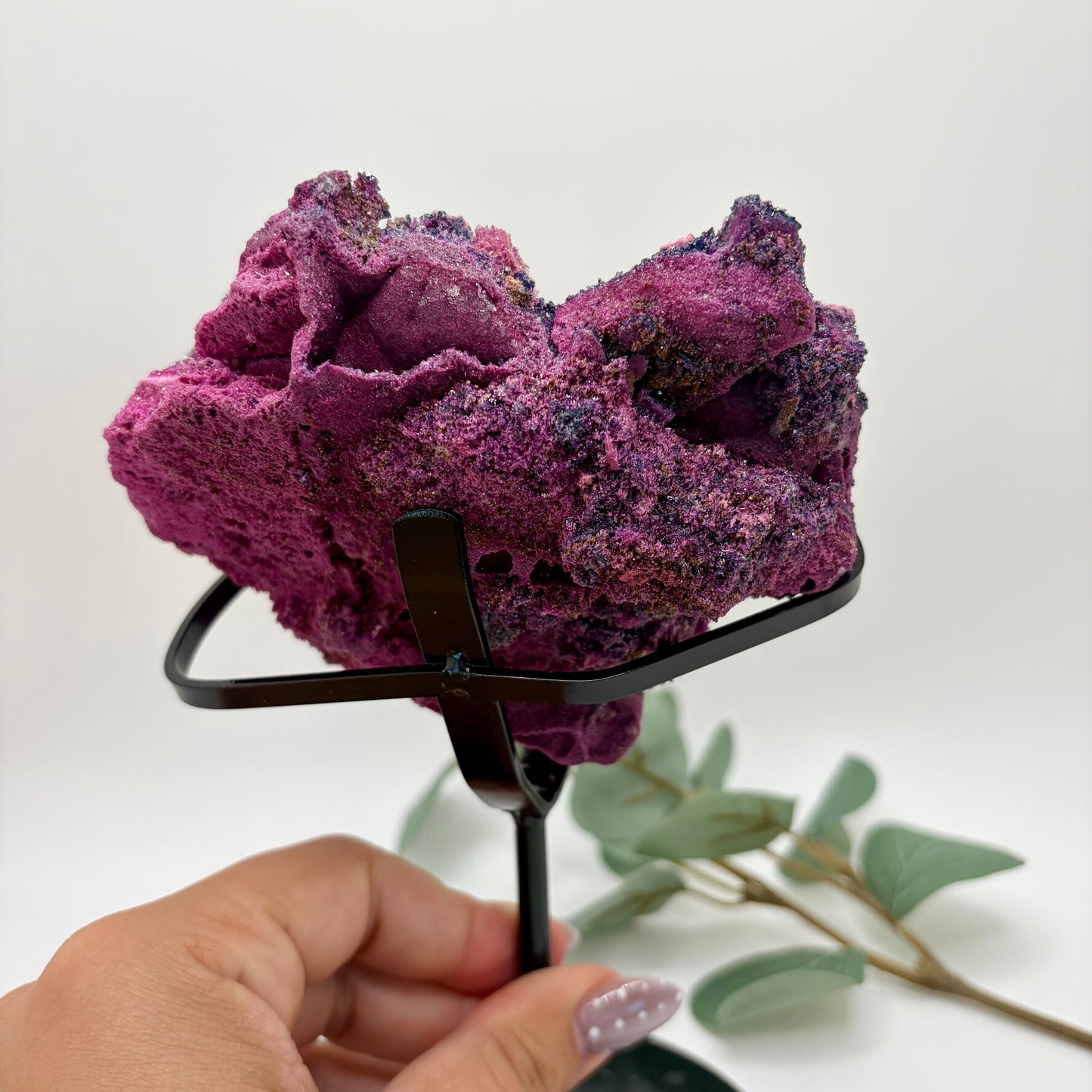 Ruby and Sapphire raw piece on custom stand