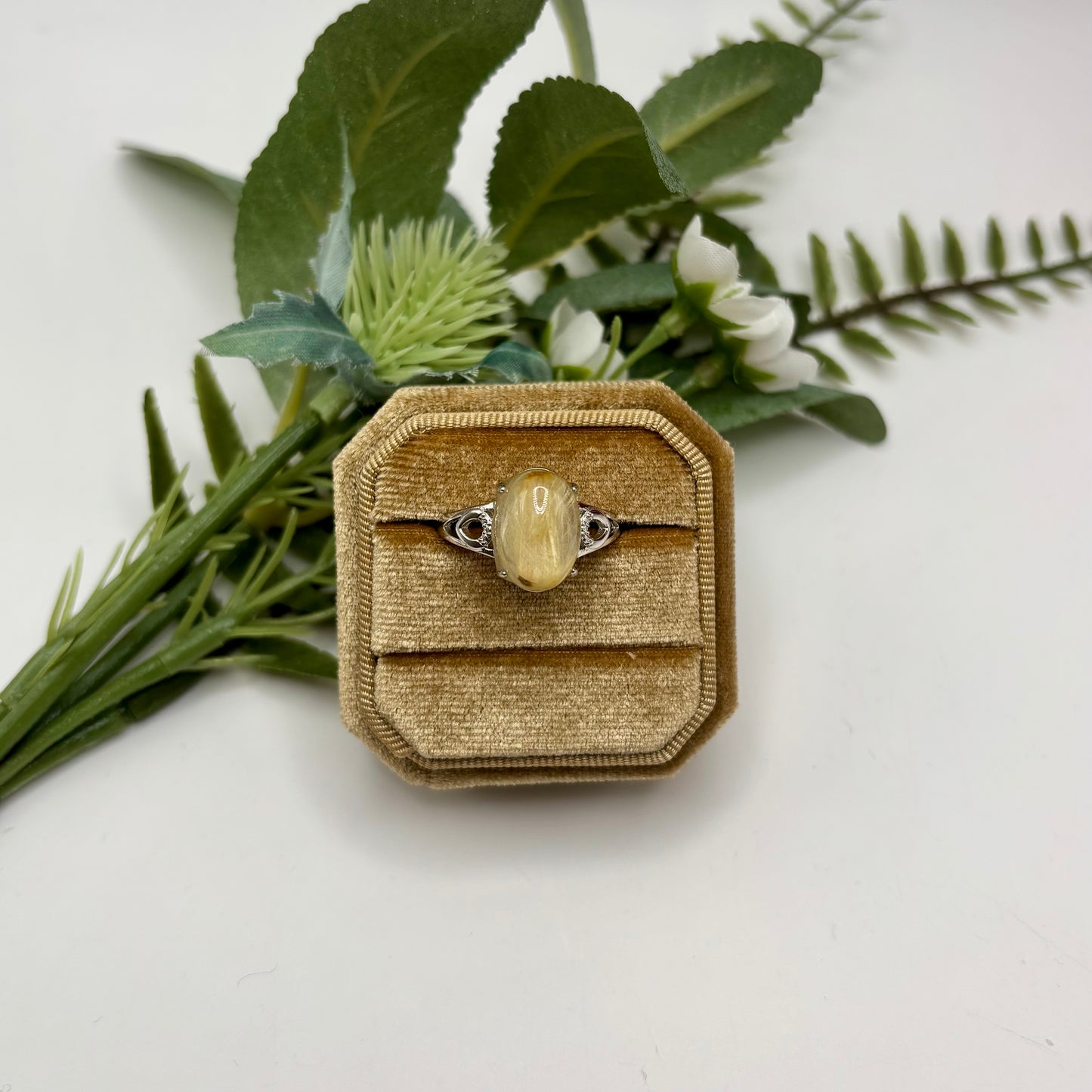 Golden Rutile in Quartz Rings