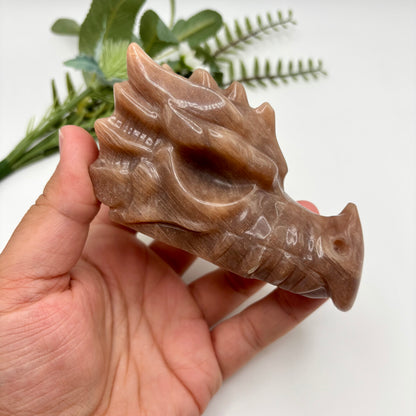 Peach Moonstone with Sunstone Dragon Head