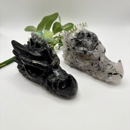 Black Tourmaline in Quartz Dragon Heads