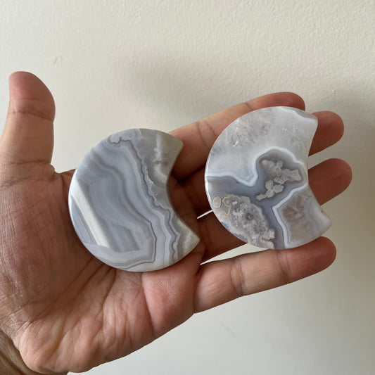 Blue Flower Agate Moons