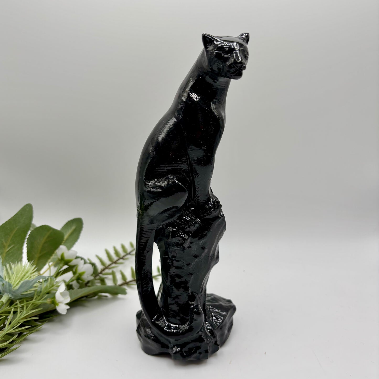 Obsidian Perched Leopard