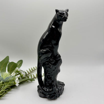 Obsidian Perched Leopard