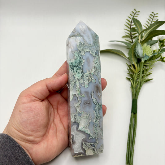 Blue Moss Agate Tower