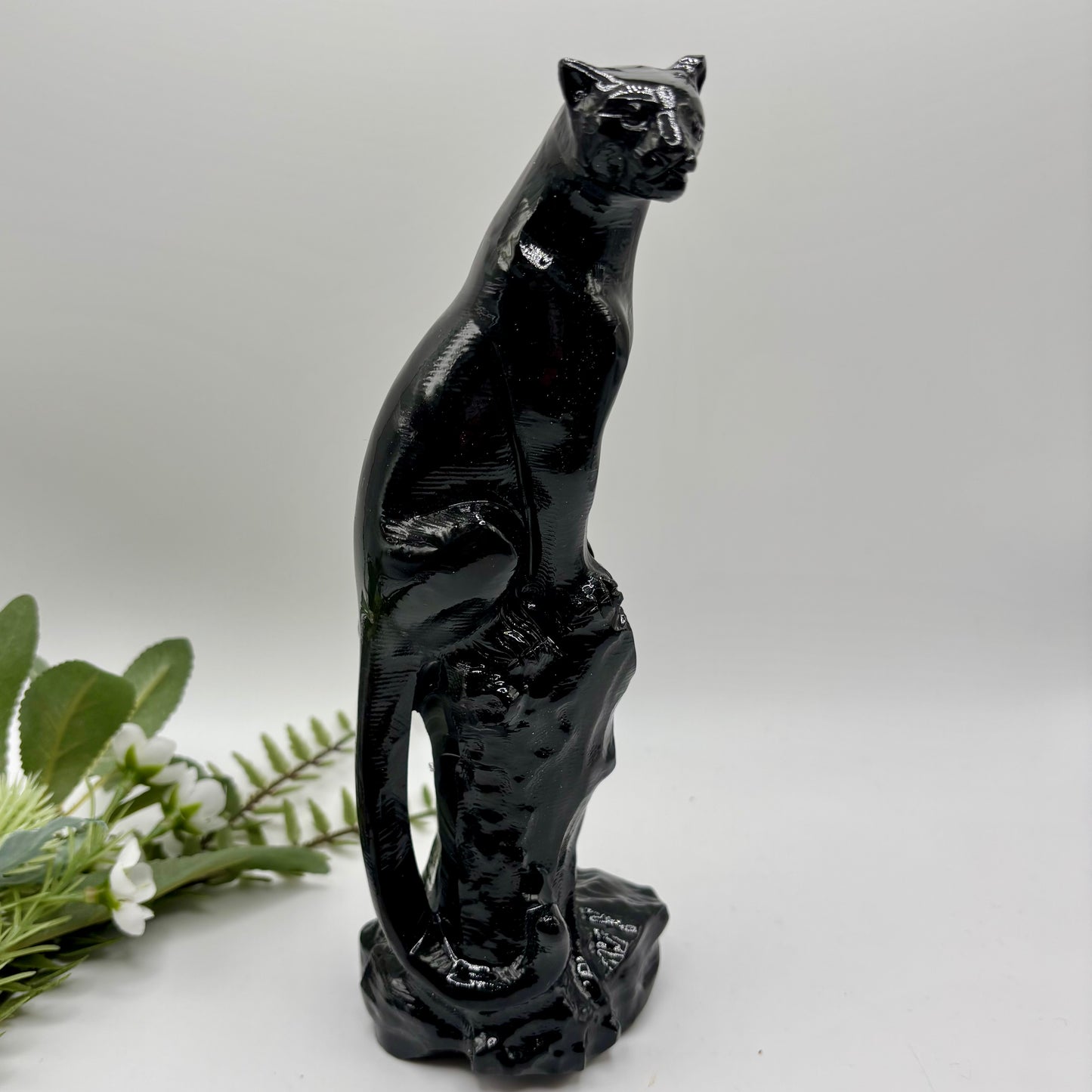 Obsidian Perched Leopard