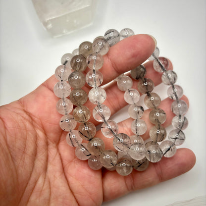 Black Tourmaline in Quartz Bracelets