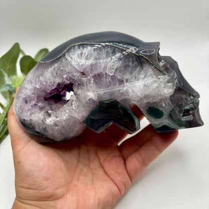 Amethyst in Agate Alien Skull