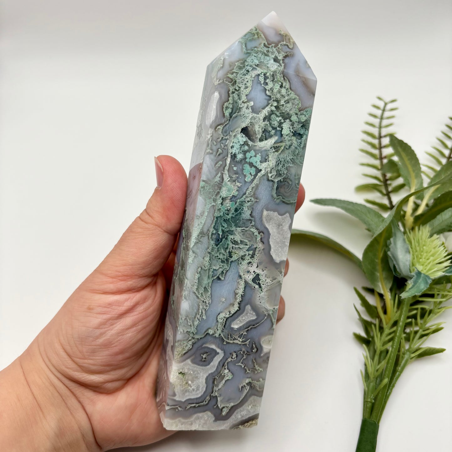 Blue Moss Agate Tower