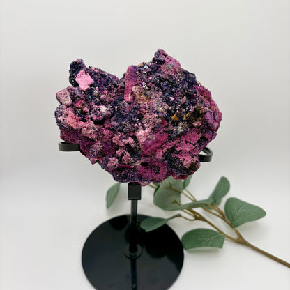 Ruby and Sapphire raw piece on custom stand