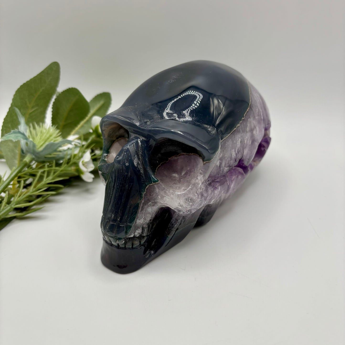 Amethyst in Agate Alien Skull
