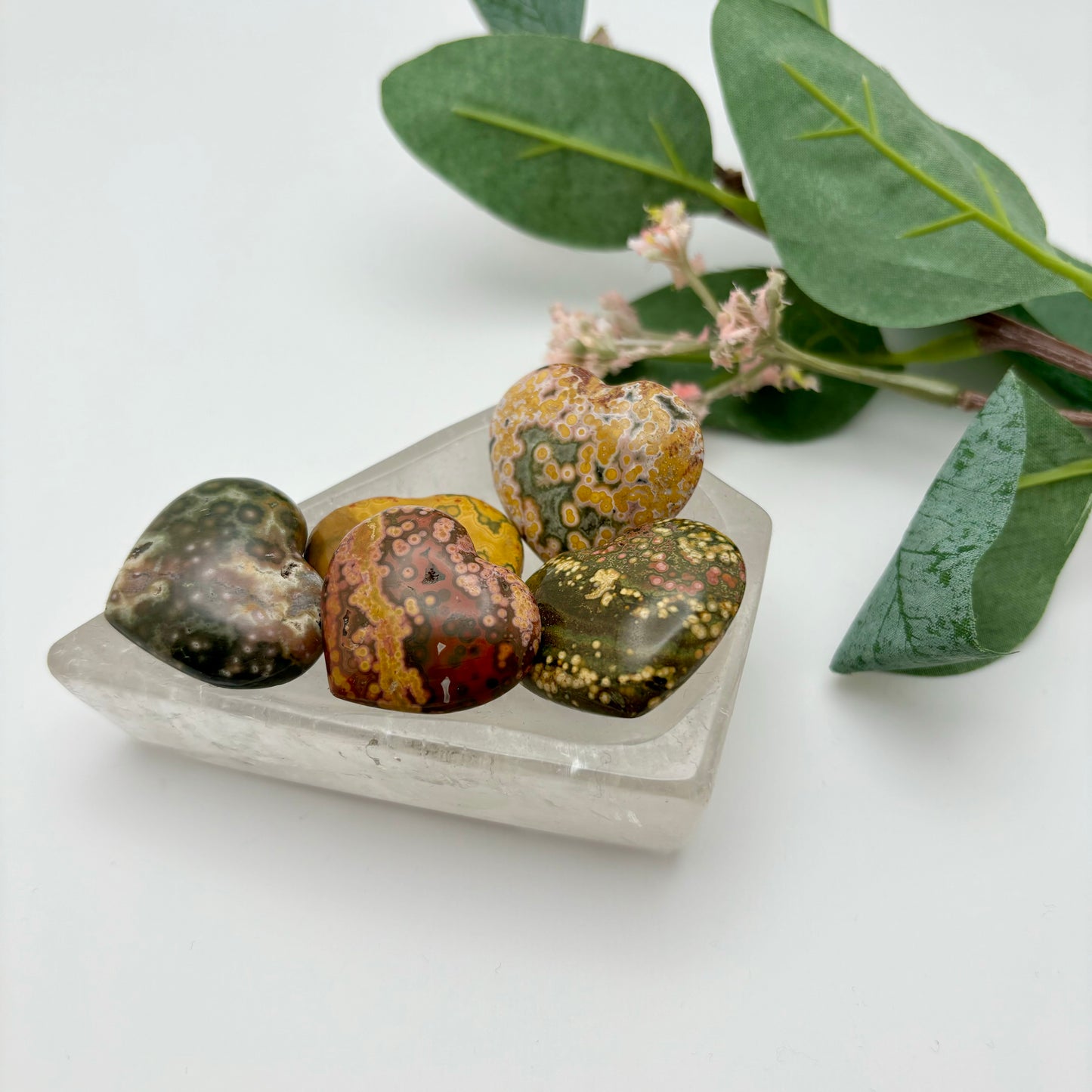 Madagascar Ocean Jasper Hearts (Yellow/Green/Pink)