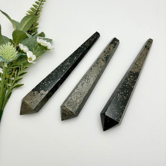 Pyrite with Shungite Sceptres