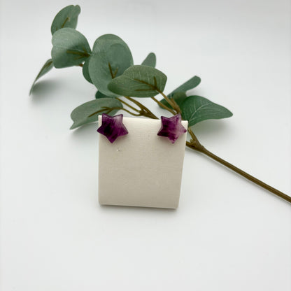 Purple Fluorite Star Earrings