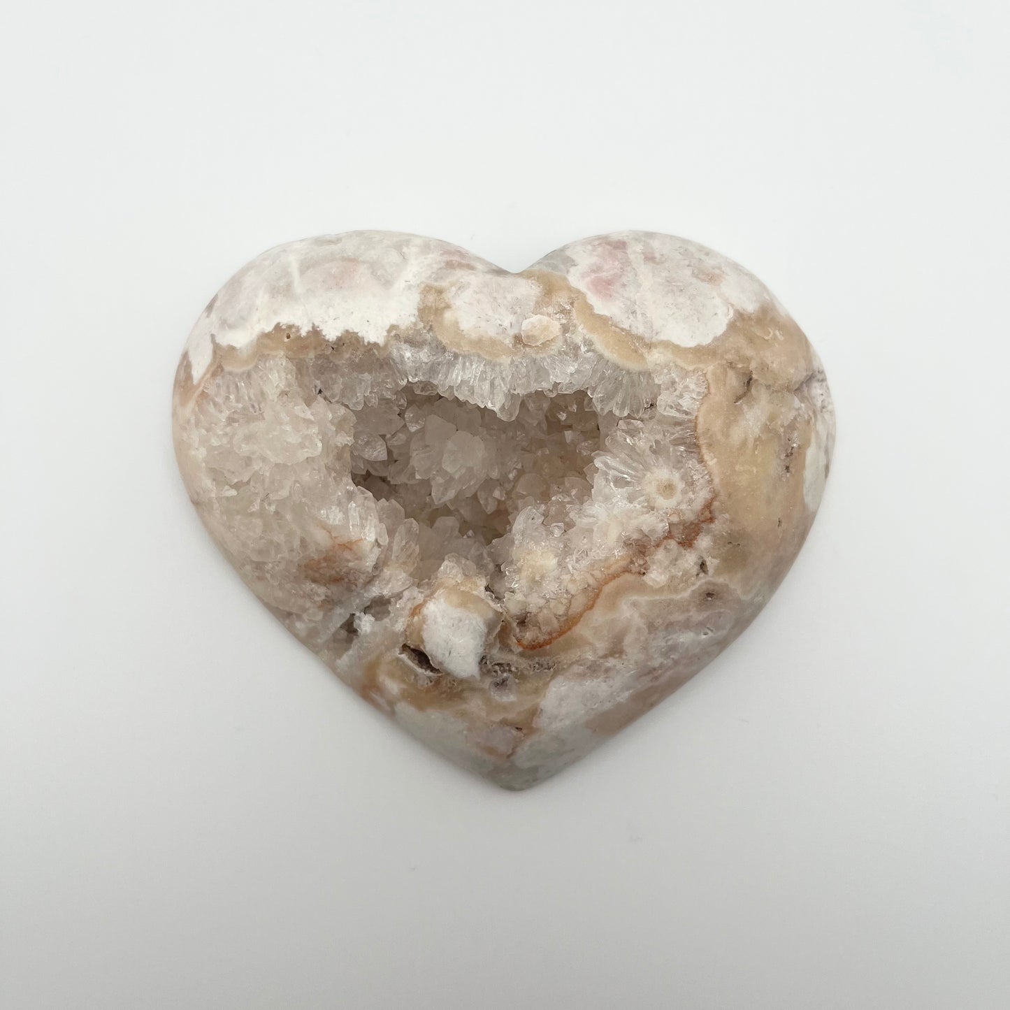 Pink Amethyst in Orange Flower Agate Heart