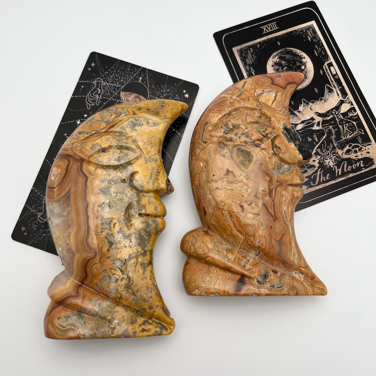 Crazy Lace Agate Standing Moons