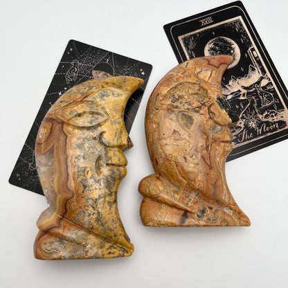 Crazy Lace Agate Standing Moons