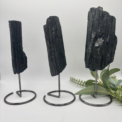 Raw Black Tourmaline Chunks on Stands