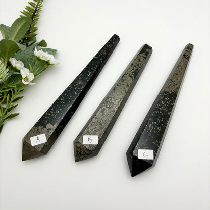Pyrite with Shungite Sceptres